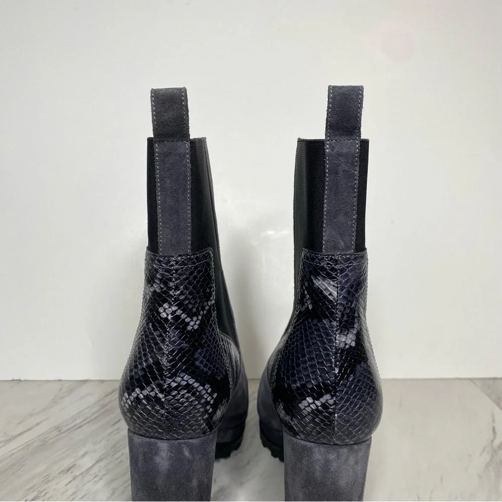 All Saints Sahara Gray Suede Snakeskin Heeled Boot 11 - Picture 5 of 16